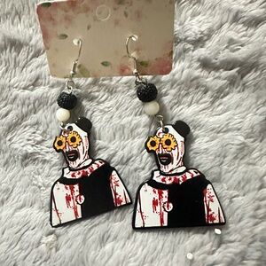 Horror Clown Dangle Earrings with Sunflower Eyes